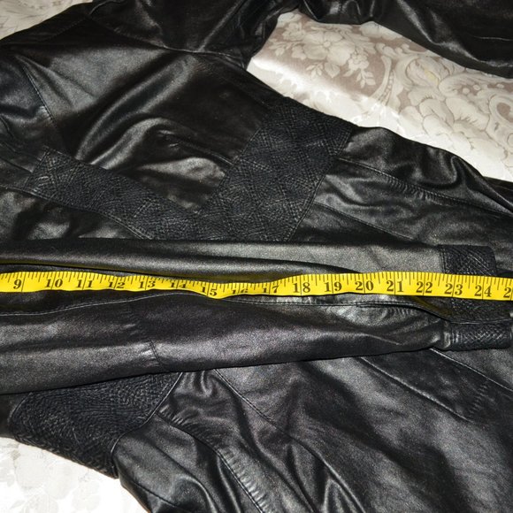 Vintage Gian Mori Black Leather Duster Jacket 42 8 - Picture 10 of 12